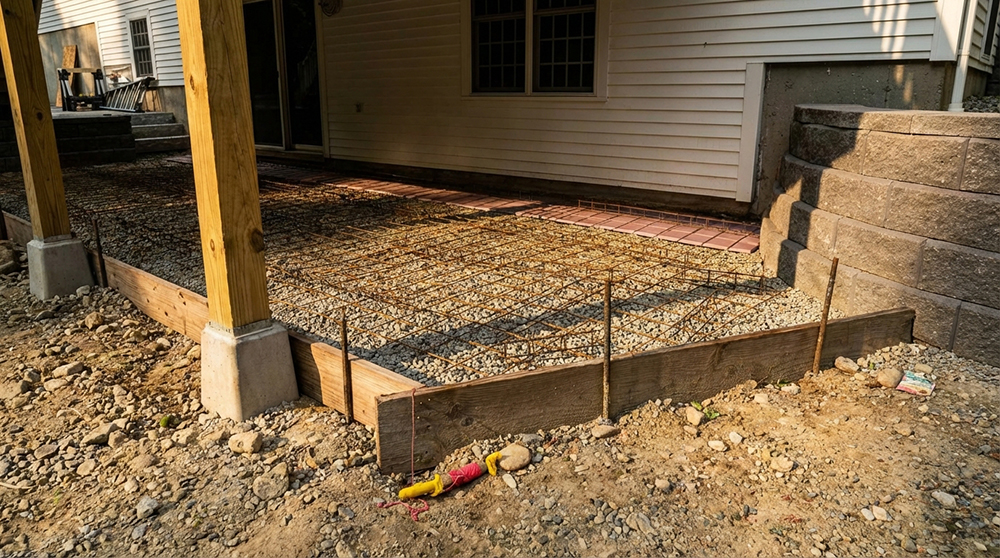 Residential foundation excavation with heavy equipment