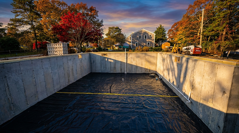 Foundation hole prepared for concrete pour