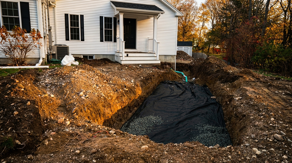 Septic system excavation and tank placement