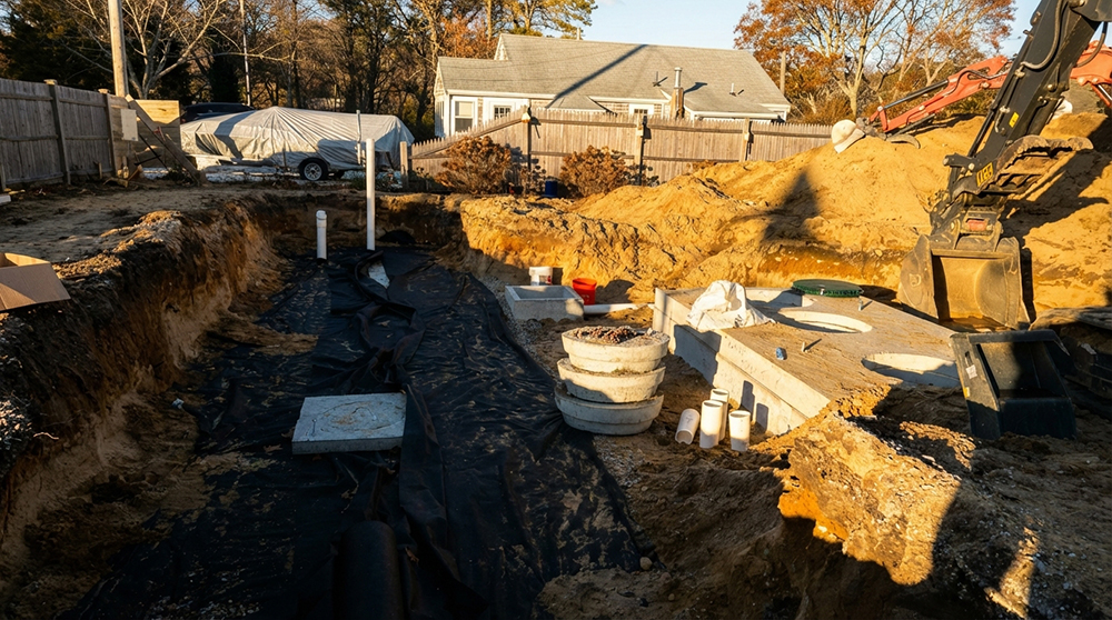 Septic system installation during site work
